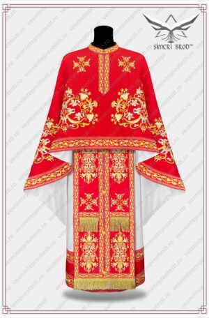 Vesminte brodate cu motive florale - rosu