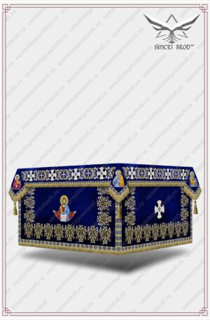 Sfanta masa brodata cu motive florale pe catifea-ACP-114 albastru