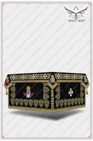 Sfanta masa brodata cu motive florale pe catifea-ACP-114 negru