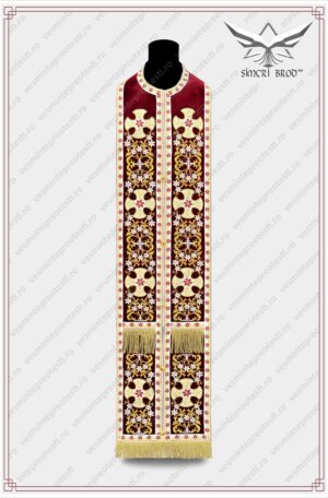 Epitrahil brodat cu motive florale si cruci EPI-114 catifea