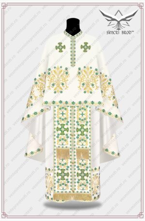 Vesmant brodat cu motive florale - crem/verde