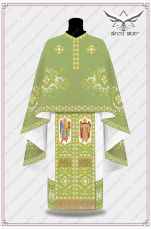 Vesmant brodat cu motive florale si cruci patriarhale - vernil