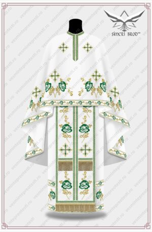 Vesminte brodate cu trandafiri si cruci - alb-verde
