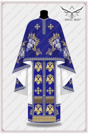 Vesminte brodate cu motive florale si vulturul bicefal - albastru