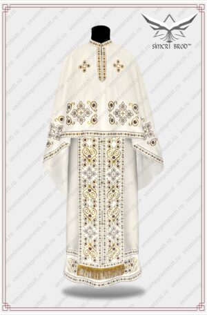 Vesmant brodat cu arabescuri florale - crem/grena