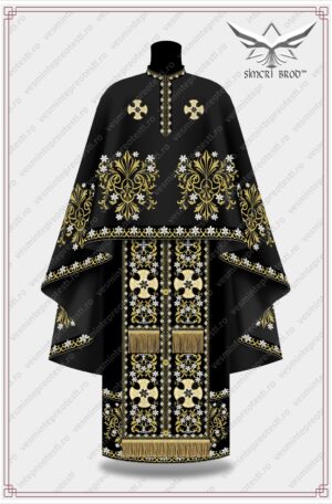 Vesmant brodat cu motive florale - negru